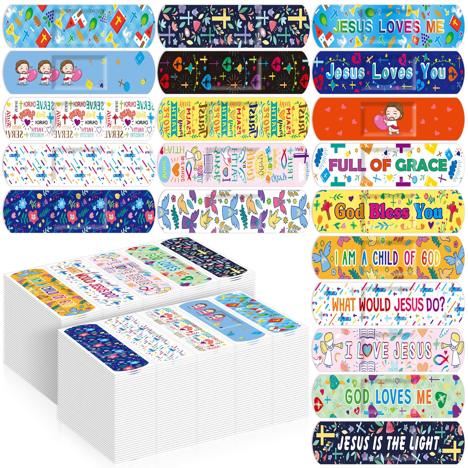 Geiserailie (200) Jesus Bandages Kids. Jesus Loves You Cartoon Bandages. Flexible Waterproof.