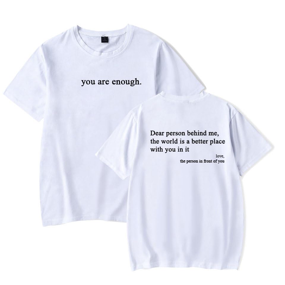 EMILYLE Womens Tops Colorful Short Sleeve T-Shirt Dear Person Behind Me Personalized Tee Oversized Unisex Summer Wear(White2XL)